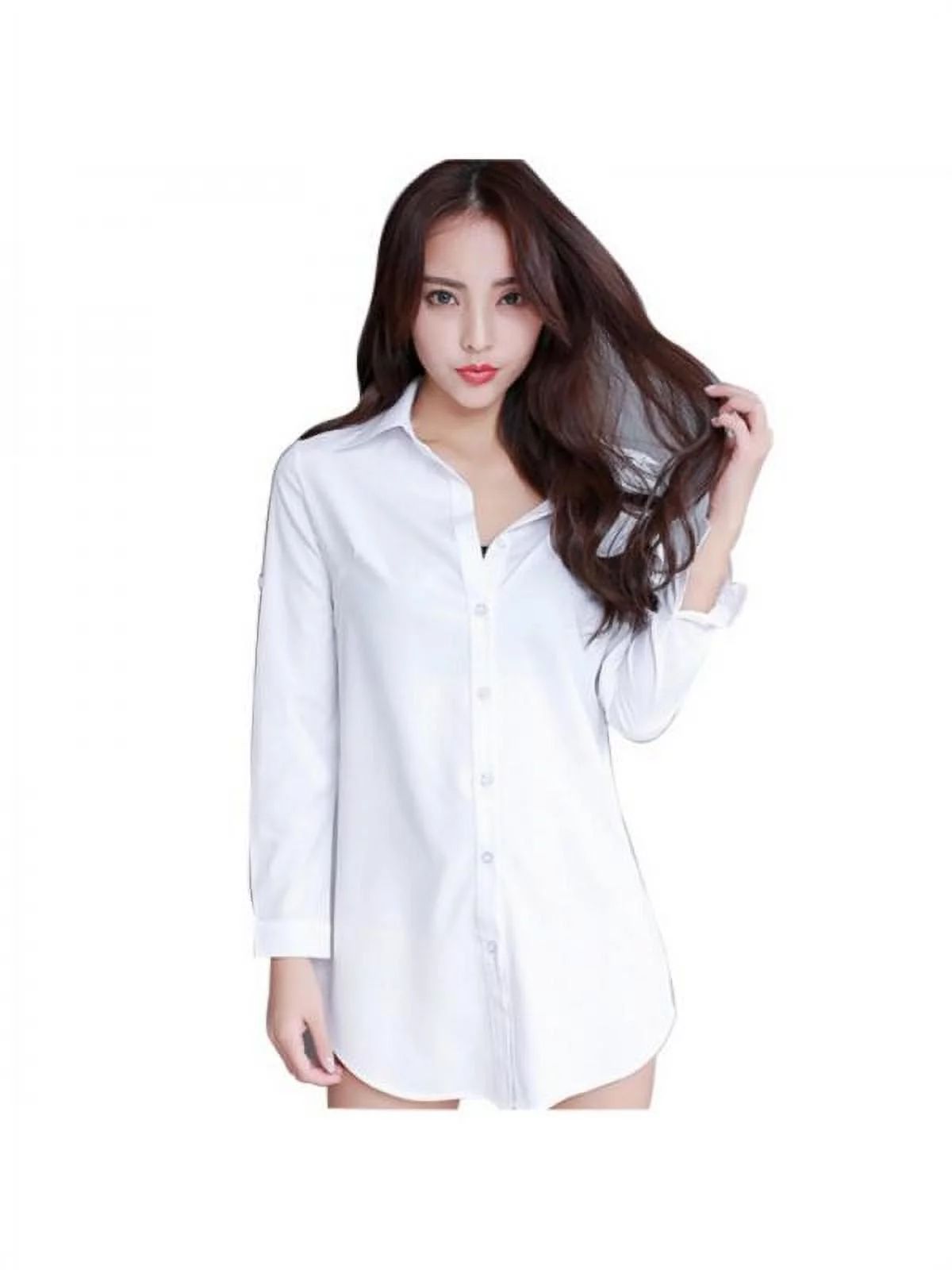 Women Summer White Blouse Baggy Tops Long Sleeve Button Down Shirt - Walmart.com | Walmart (US)