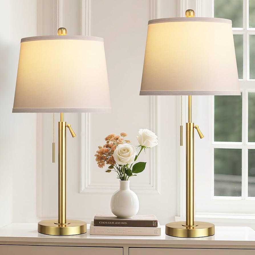Tall Table Lamps Set of 2, Modern Gold Table Lamps with White Shade for Living Room, Height Adjus... | Amazon (US)