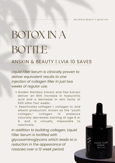 Liquid filler serum or what I call Botox in a bottle will give you that youthful glow we strive for. If you get consistent Botox treatments you can still include this in your daily routine to prolong the amount of times in between visits. 

#LTKsalealert