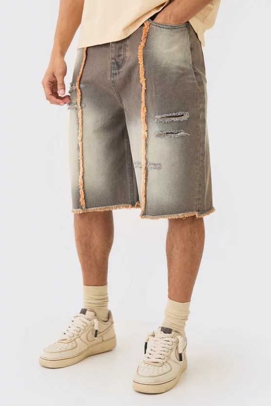Denim Jorts In Brown | boohooMAN (US & Canada)