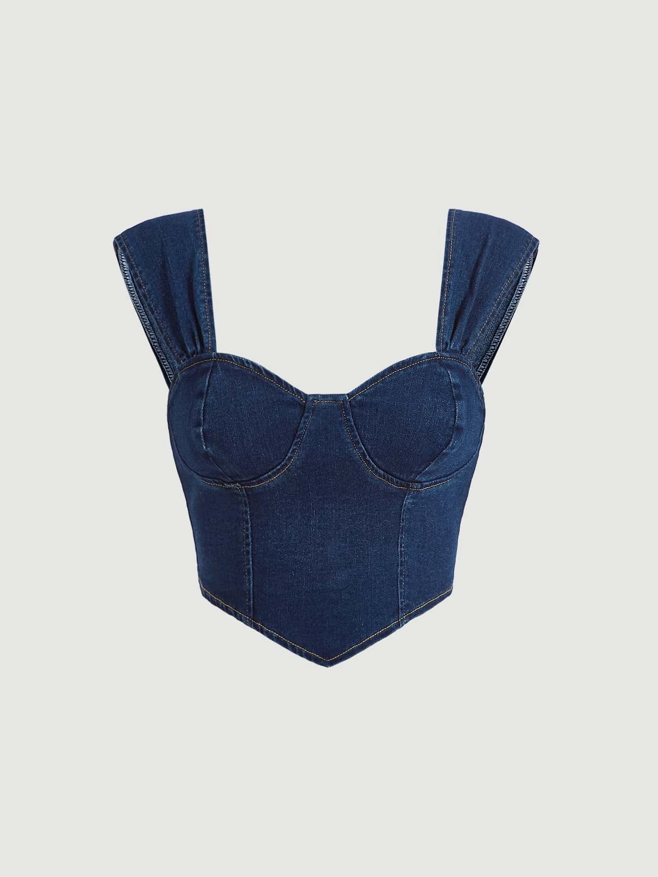 SHEIN MOD Cup Detail Hanky Hem Crop Denim Top | SHEIN