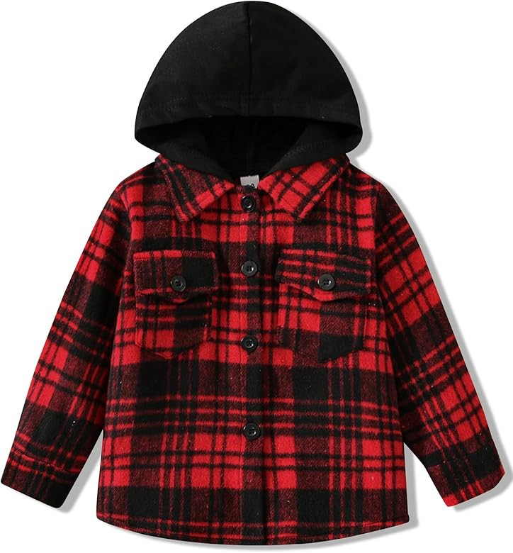 Toddler Baby Boy Girls Hoodie Plaid Flannel Hooded Long Sleeve T-Shirt Tops Kid Clothes 2-6T | Amazon (US)