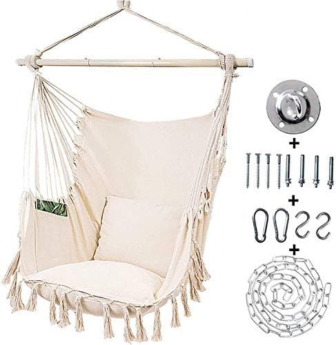 Kanchimi Hanging Chair-Max 330 Lbs.Large Hammock Chair with Detachable Metal Support Bar& Side Po... | Amazon (US)