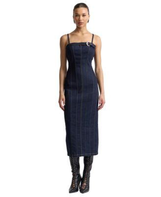 Avec Les Filles Women's Seamed Midi Dress - Dark Rinse | Macy's