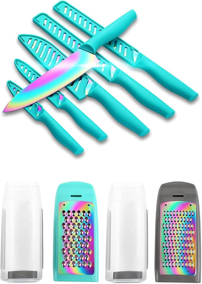 KYA37 Rainbow Titanium 12-Piece Stainless Steel Kitchen Knives Set with Sheath + Marco Almond MA6... | Amazon (US)