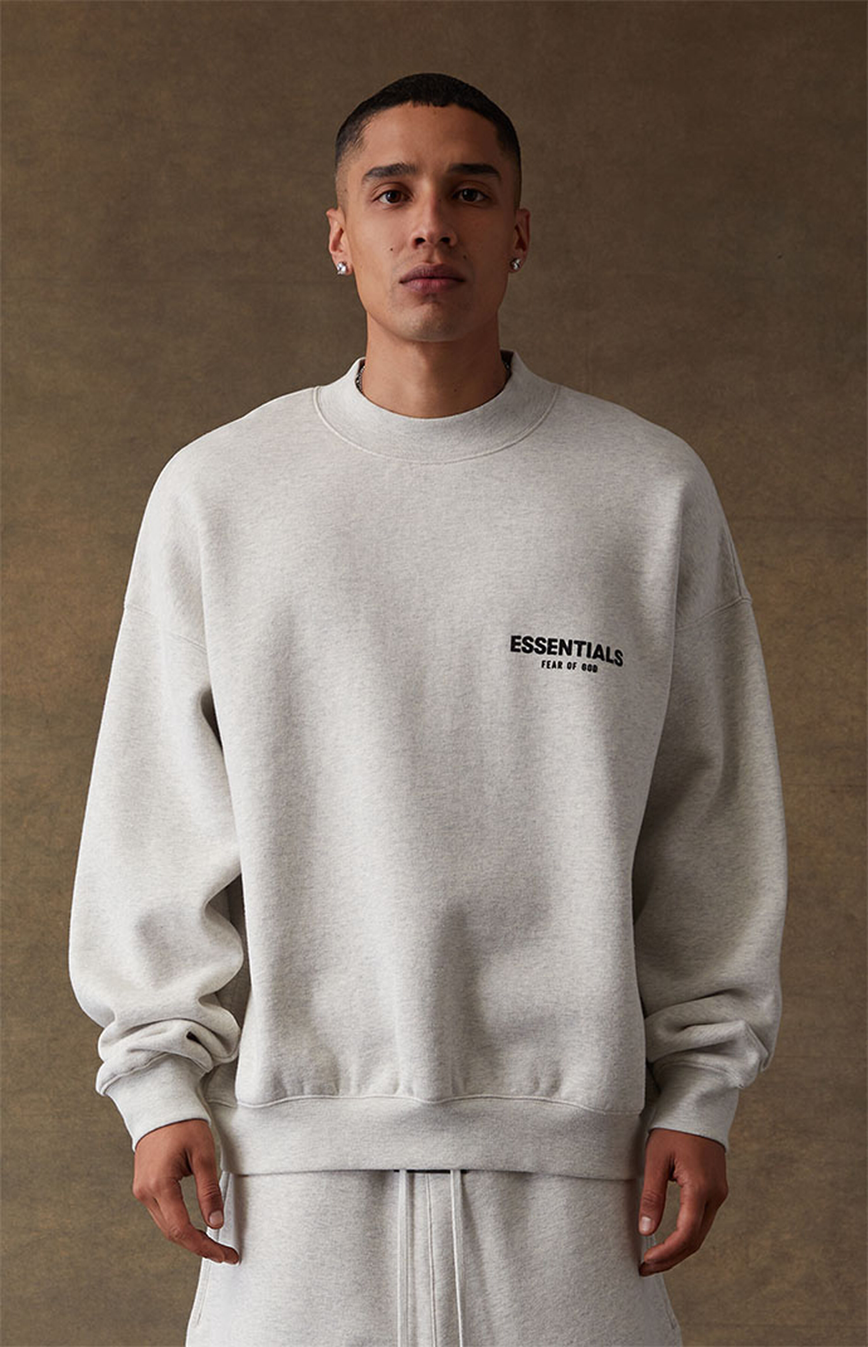 Essentials Fear Of God Light Oatmeal Crew Neck Sweatshirt | PacSun | PacSun