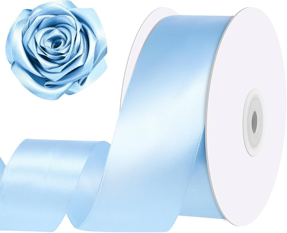 Blue Ribbon 1 1/2 Inch 60 Yards Double Faced Light Baby Blue Satin Ribbons for Baby Bridal Shower... | Amazon (US)