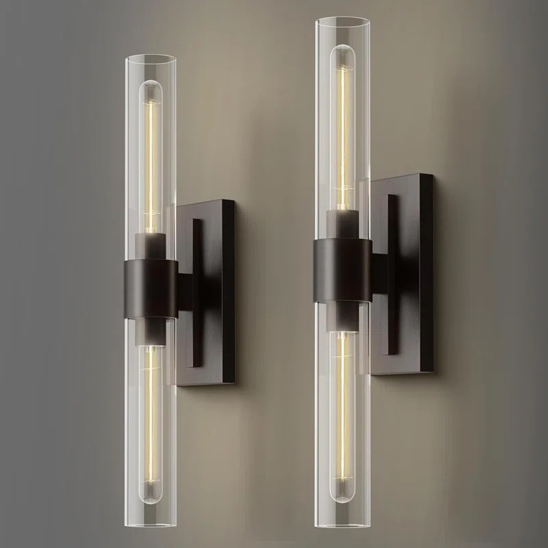 Orren Ellis Mailus Wall Sconces, 22.8" Industrial-Chic Dual Glass Cylinder Wall Sconce(Set of 2) ... | Wayfair North America