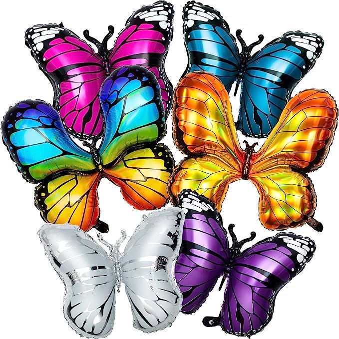 6 Pieces Butterfly Foil Balloons Butterfly Fairy Balloon Butterfly Birthday Helium Mylar Balloons... | Amazon (US)