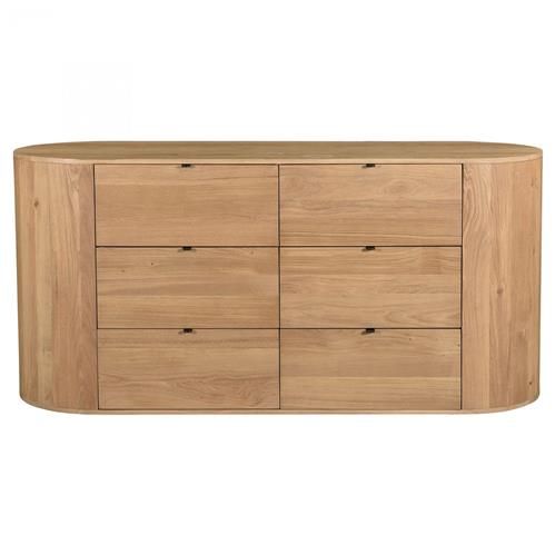 Sutton Coastal Brown Oak Wood 6 Drawer Double Dresser | Kathy Kuo Home