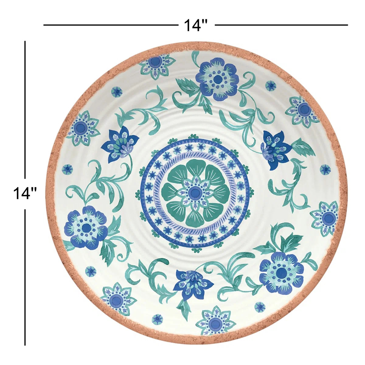 Gunnersbury Turquoise Melamine Floral Round Serving Platter - Multicolor - 14" | Wayfair North America
