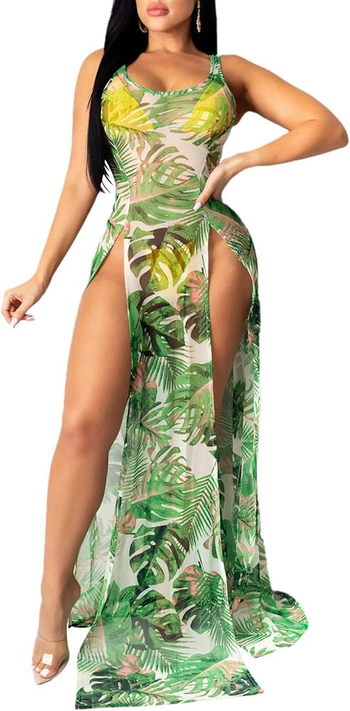Women's Sexy Lingerie Sleepwear Night Gown Mesh See Through Slit Maxi Dress Bikini Cover Up | Amazon (US)