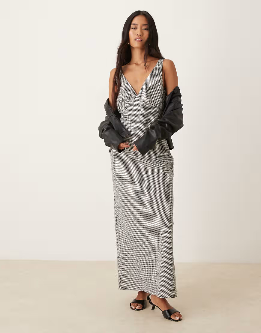 ASOS DESIGN midi slip dress in mono gingham-Multi | ASOS (Global)