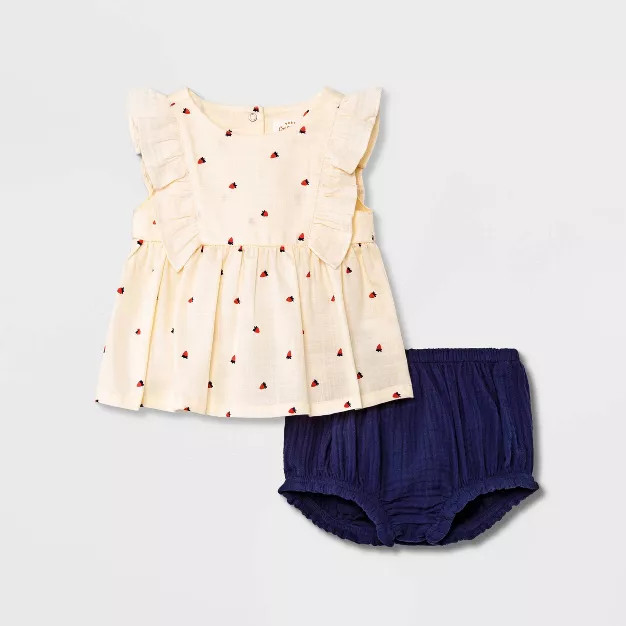 Baby Girls' Strawberry Elevated Top & Bottom Set - Cat & Jack™ Off-White | Target