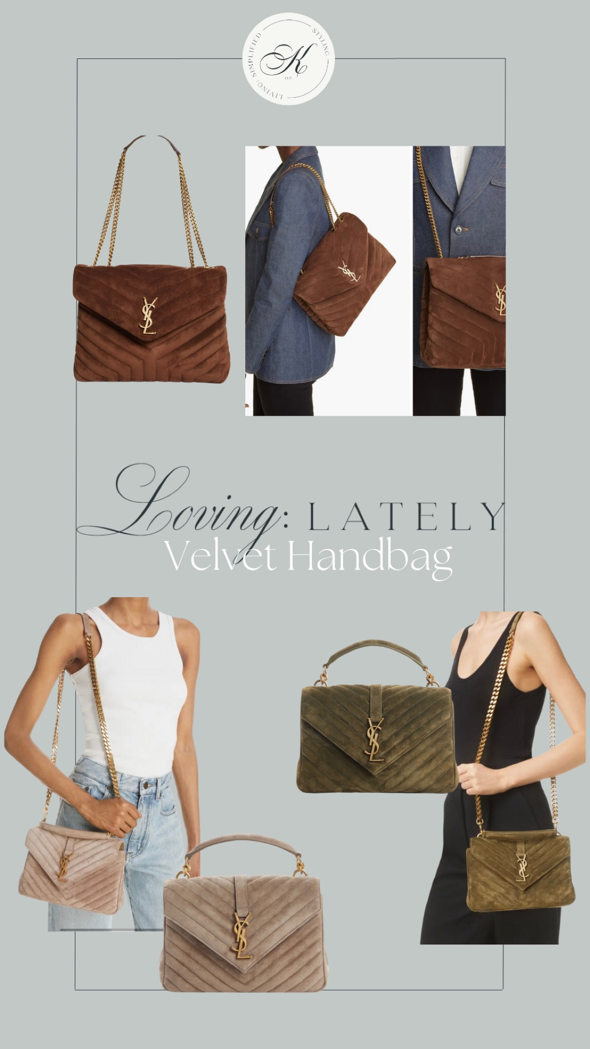 Help me decide: this velvet bag is gorgeous but I love all the colors. I feel like my “vibe” is brown, but what’s your favorite?!



YSL
Fall Fashion
Velvet Handbag
Crossbody Bag
Velvet Shoulder Bag
Saint Laurent 
Loving Lately by Kendra, INC. 

#LTKSeasonal #LTKitbag #LTKGiftGuide