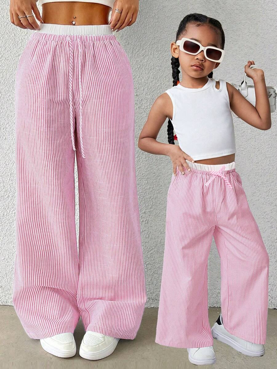 Young Girl Woven Striped Patchwork Contrast Color Loose Casual Pants | SHEIN