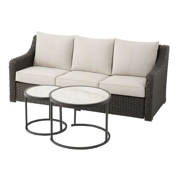 Better Homes & Gardens River Oaks 3-Piece Sofa and Nesting Tables with Patio Cover, Dark | Walmart (US)