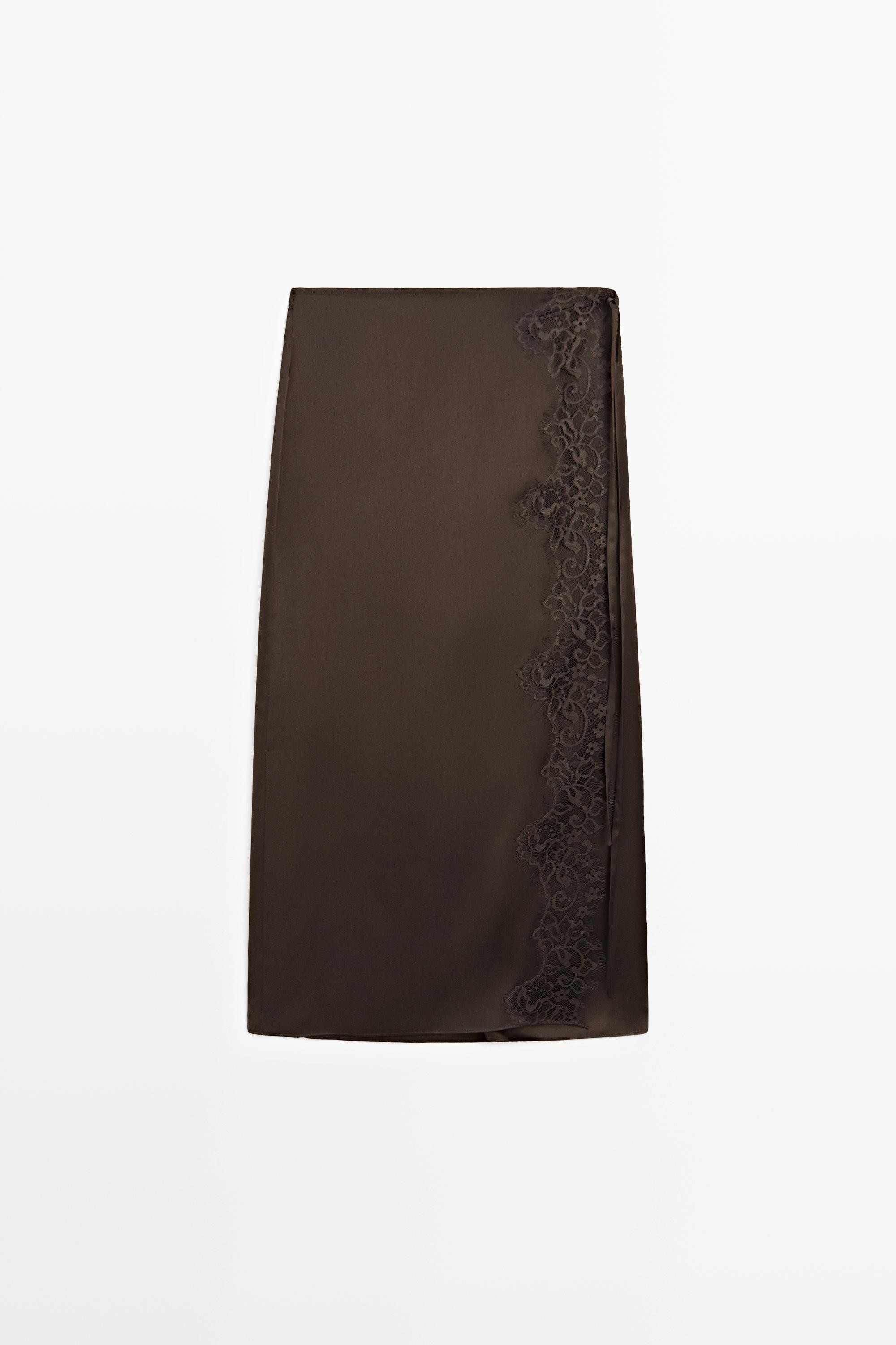 100% silk lace-detail pareo skirt | Massimo Dutti UK