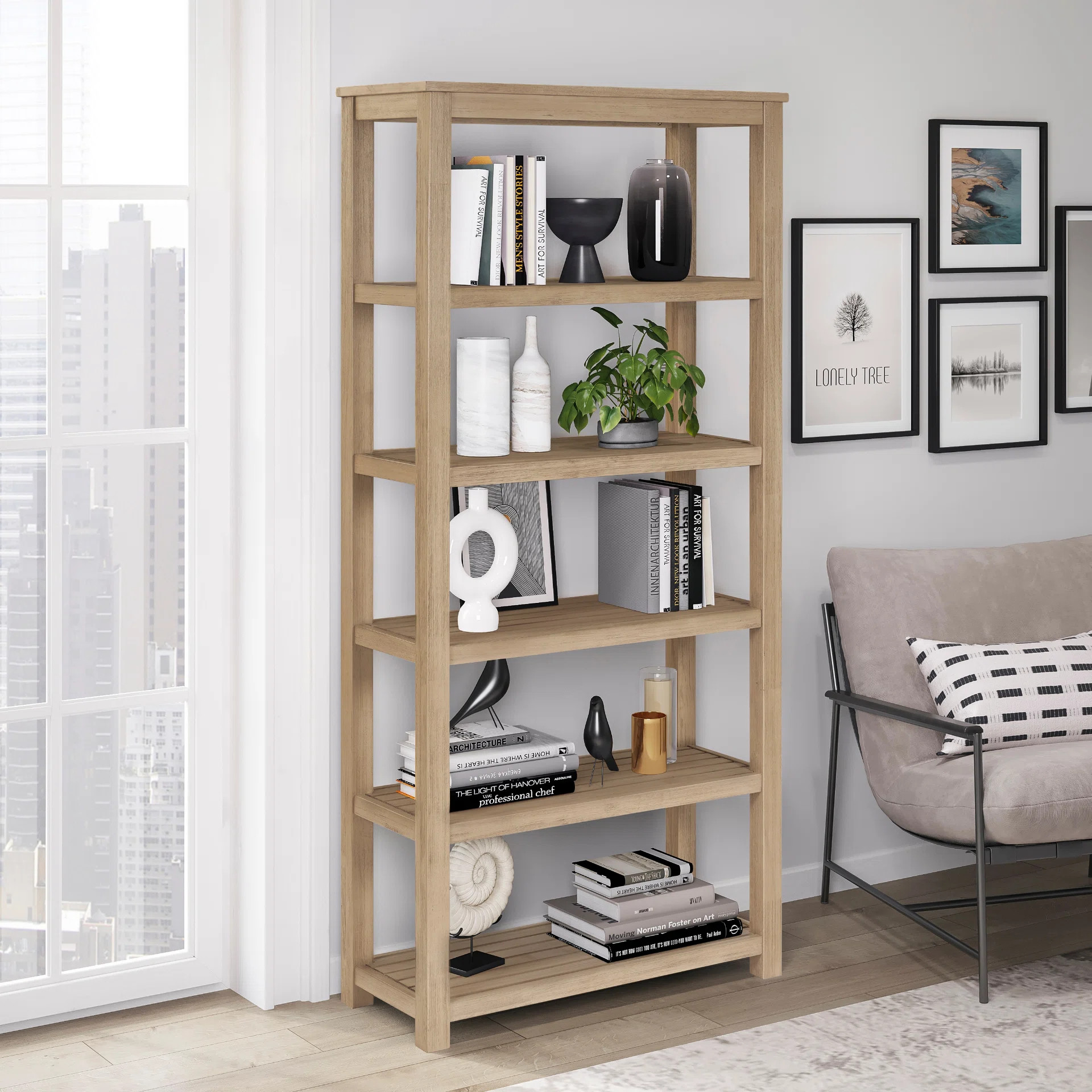 75"H x 34"W 5-Tier Etagere Solid Acacia Wood Storage BookcaseByKelly Clarkson Home4.7Rated 4.7 ou... | Wayfair North America