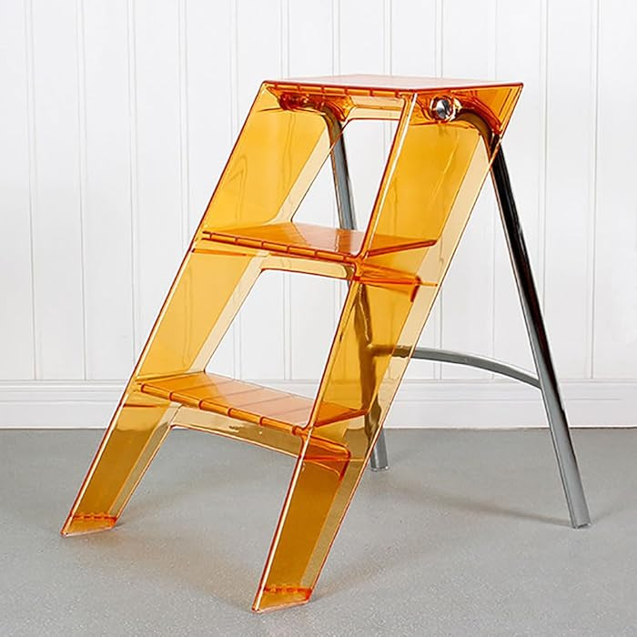 Acrylic Step Ladder, 3 Step Folding Orange Step Stool for Adults, Decorative Modern Foot Stool, D... | Amazon (US)