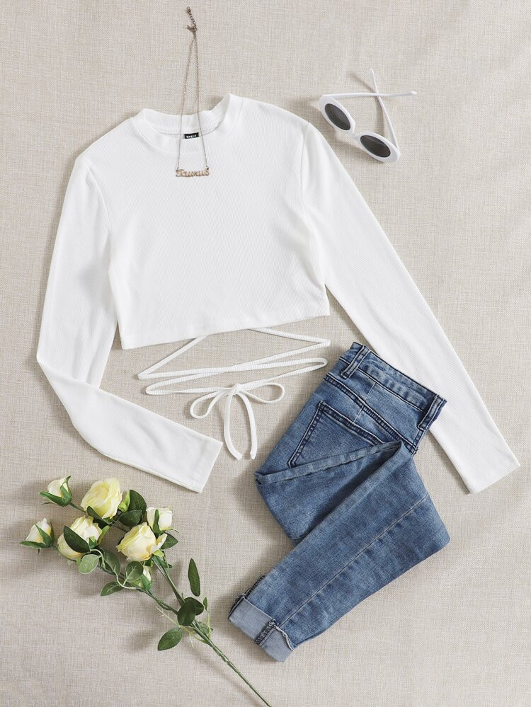 SHEIN Crop T-Shirt mit Criss-Cross und Knoten | SHEIN