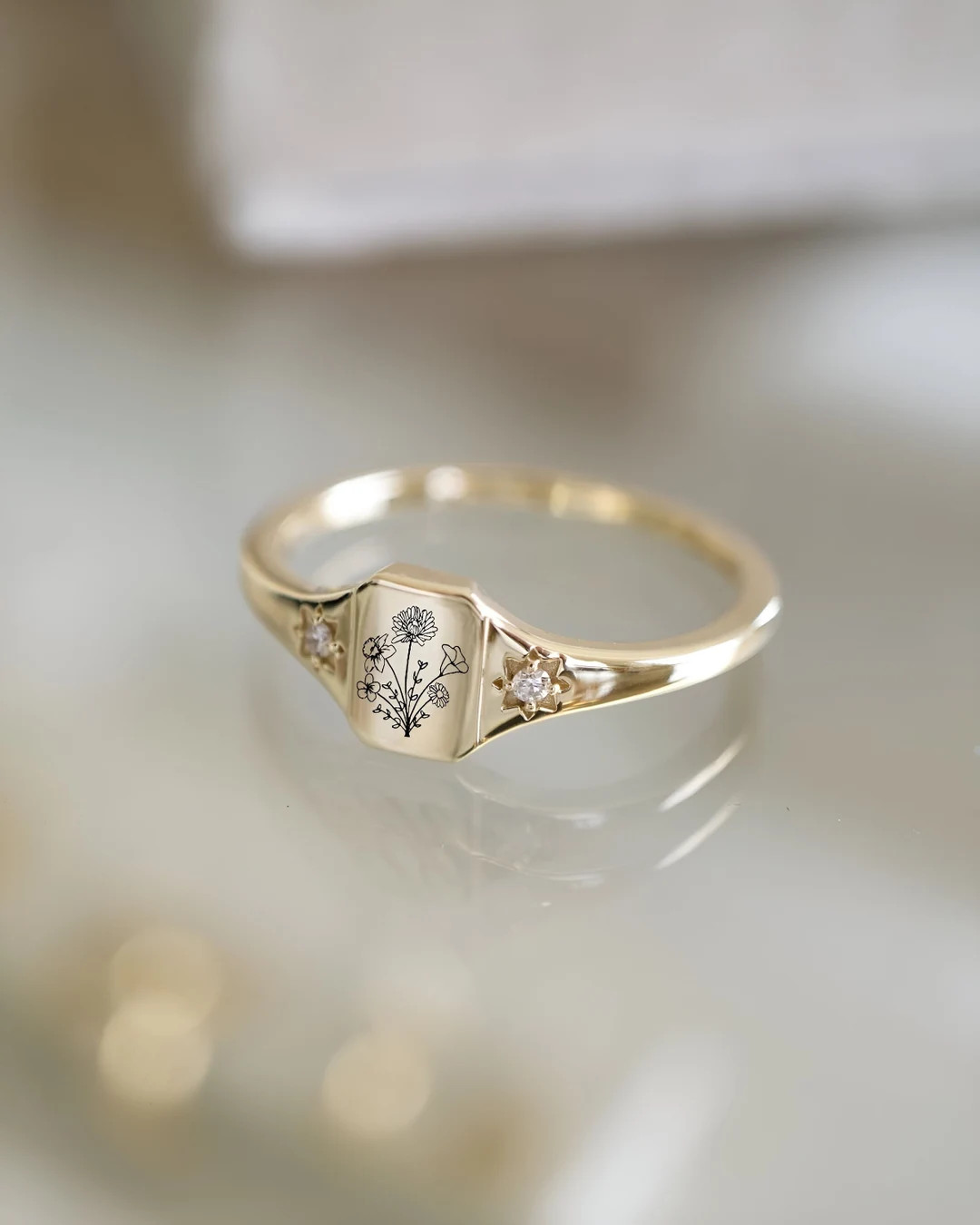 Personalized Birth Flower Gold Ring, Statement Flower Rings, Dainty Birth Flowers Ring for Women,... | Etsy (US)