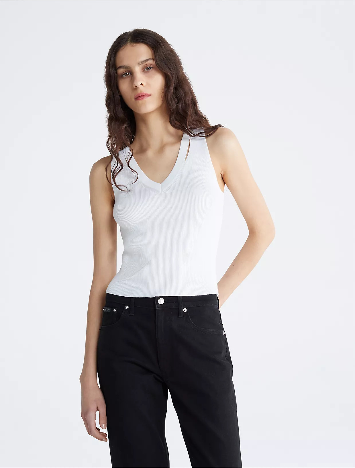 Ribbed Slashed Neckline Tank Top | Calvin Klein | Calvin Klein (US)