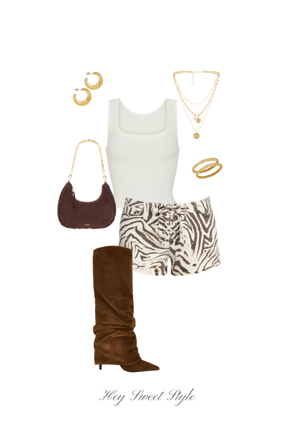 Summer Going Out Outfit: Zebra Low Rise Shorts + Fold Over Boots ★ 

 