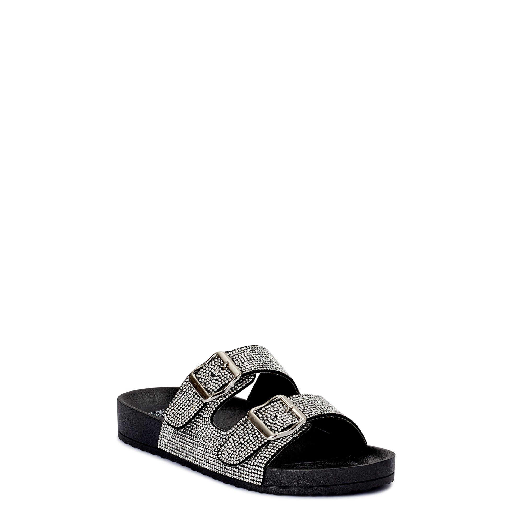 Time and Tru Embellished Two Band Footbed Slide Sandals | Walmart (US)