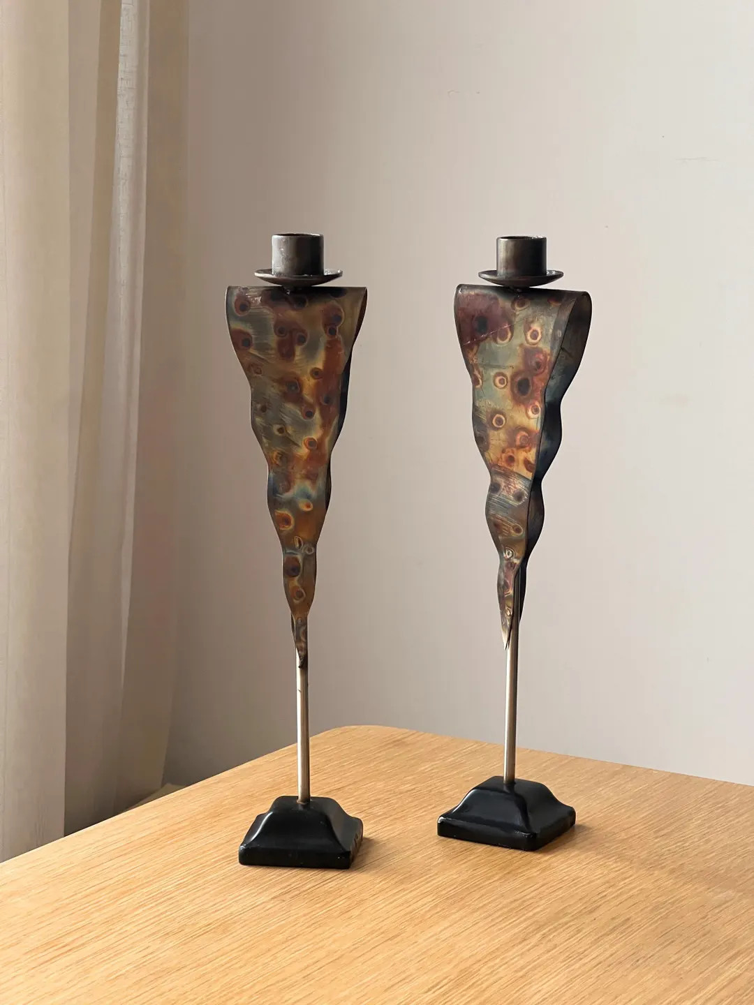 Vintage sculptural brutalist candle holder, mcm torch flame metal taper holders | Etsy (US)