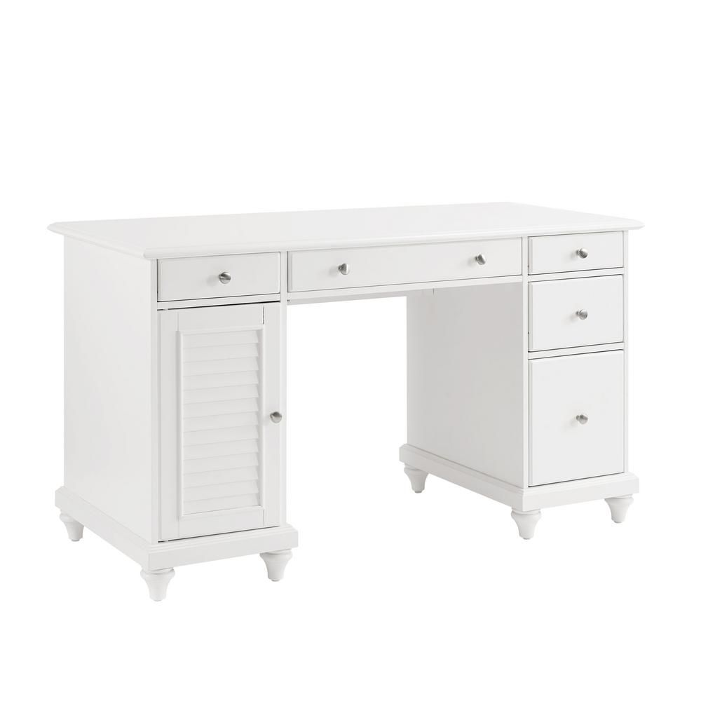 Crosley 54 in. Rectangular White 5 Drawer Executive Desk with Keyboard Tray-CF6507-WH - The Home ... | The Home Depot