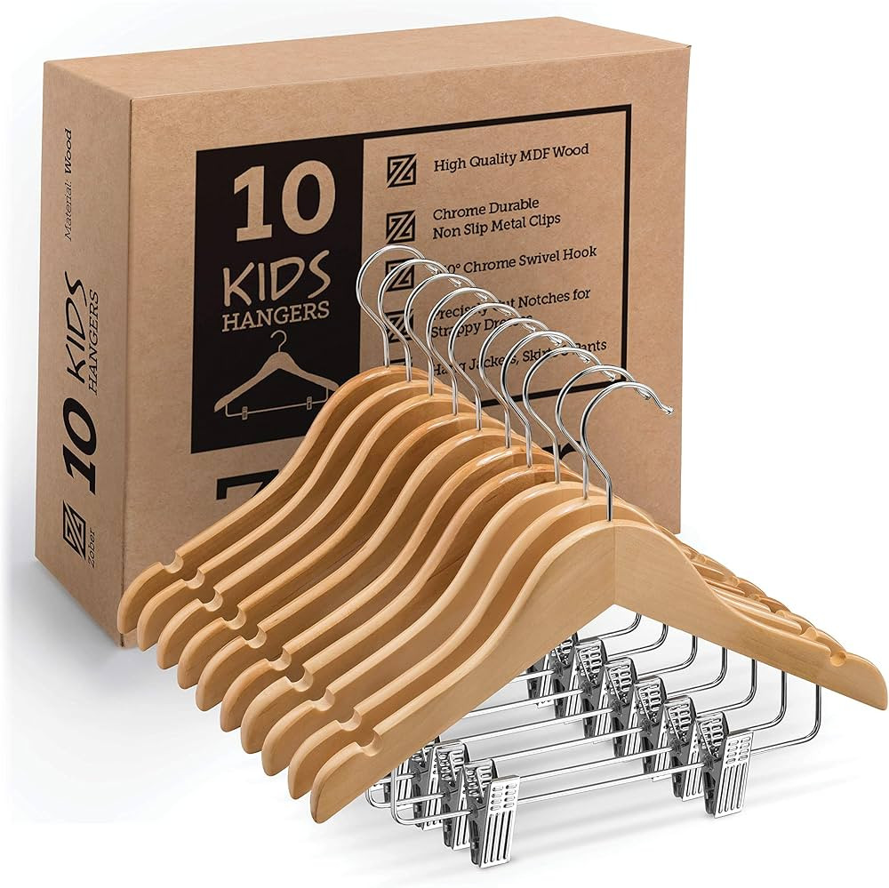 High-Grade Wooden Childrens/Kids Hangers with Clips (10 Pack) Smooth & Durable Wood Baby Hangers/... | Amazon (US)