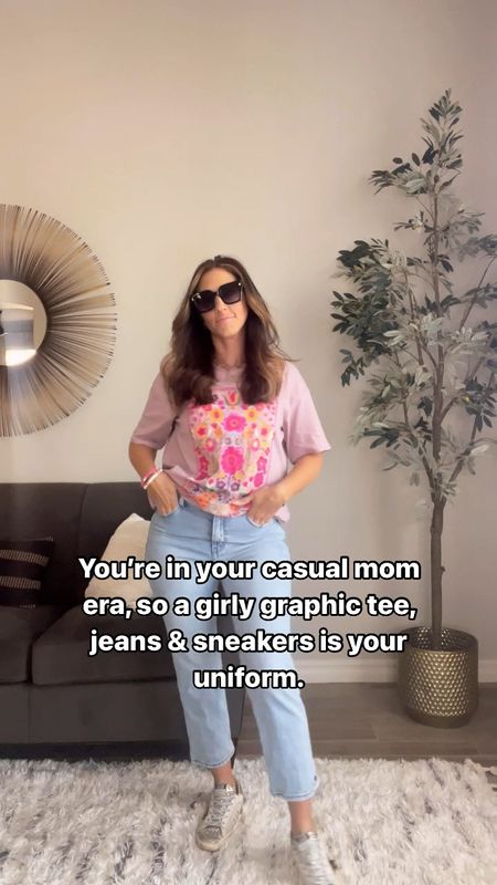  Casual mom era 🌸💓 floral graphic tee (size medium) jeans (27 short) sneakers & Amazon sunglasses 

#LTKstyletip #LTKVideo #LTKfindsunder50
