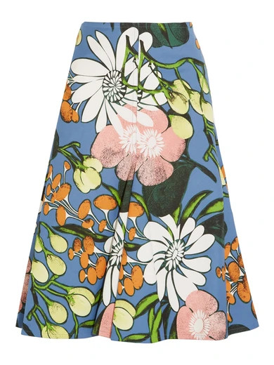 Marni - Floral-print Cotton And Linen-blend Faille Midi Skirt - Blue | NET-A-PORTER (UK & EU)