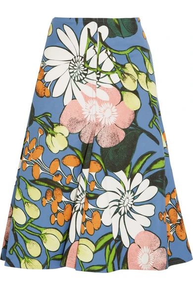 Marni - Floral-print Cotton And Linen-blend Faille Midi Skirt - Blue | NET-A-PORTER (UK & EU)