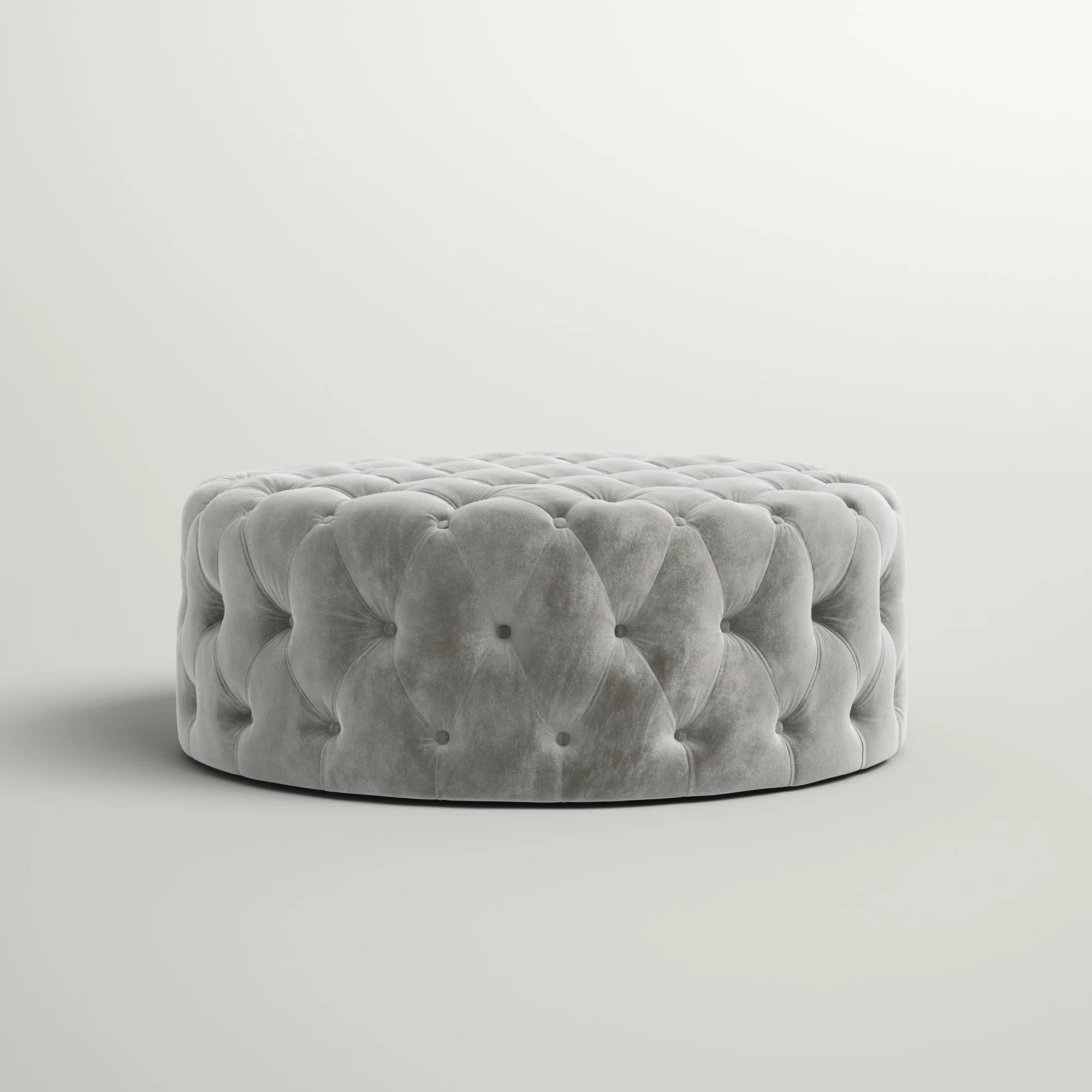 Willa 42" Wide Velvet Tufted Round Cocktail Ottoman ( Fully Assembled ) with Wheels | Wayfair North America