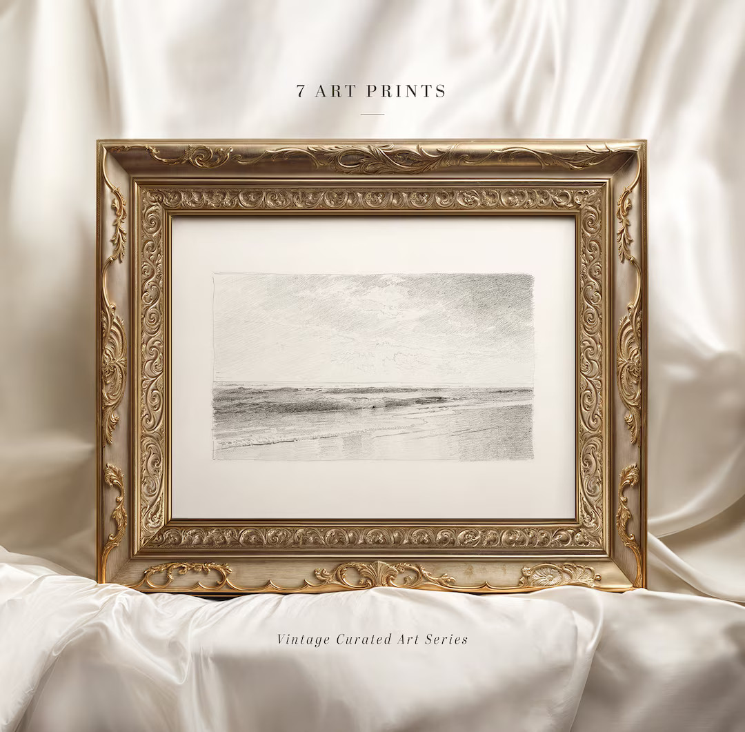 Vintage Seascape Drawing, Sketch of a Beach, Charcoal Coastal Print ,Vintage Moody Seascape Print... | Etsy (US)