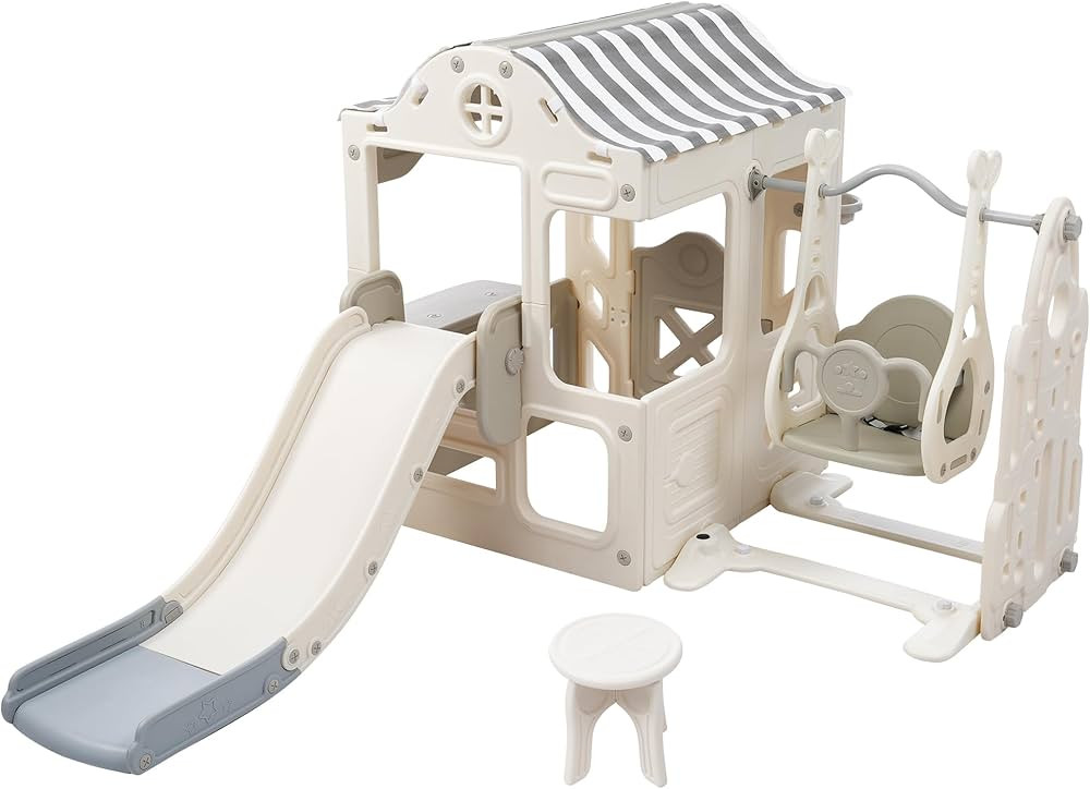 Virubi 6-in-1 Toddler Slide Playset, Kids Slide and Swing with Playhouse, Climber, Basketball Hoo... | Amazon (US)