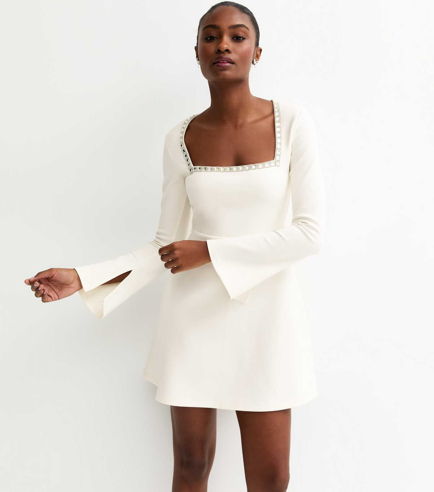 White Diamante Square Neck Mini Dress | New Look | New Look (UK)