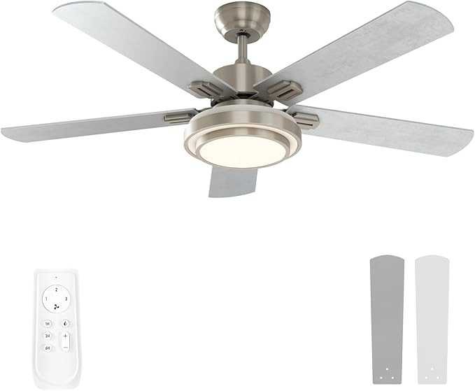 warmiplanet Ceiling Fan with Lights Remote Control, 52 Inch, Brushed Nickel (5-Blades) | Amazon (US)