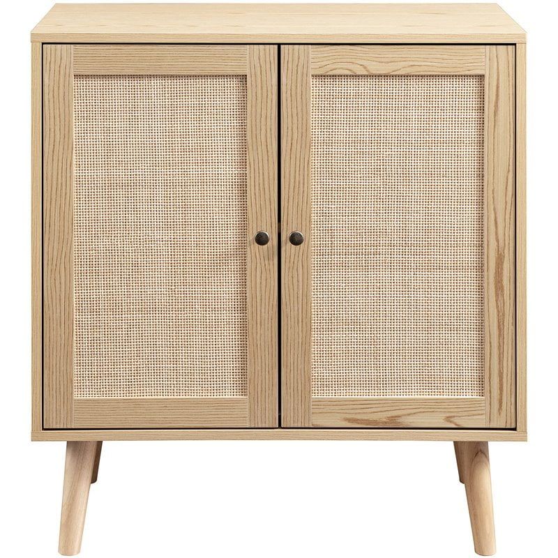 Boho 2-Door Solid Wood and Rattan Accent Cabinet in Natural - Walmart.com | Walmart (US)