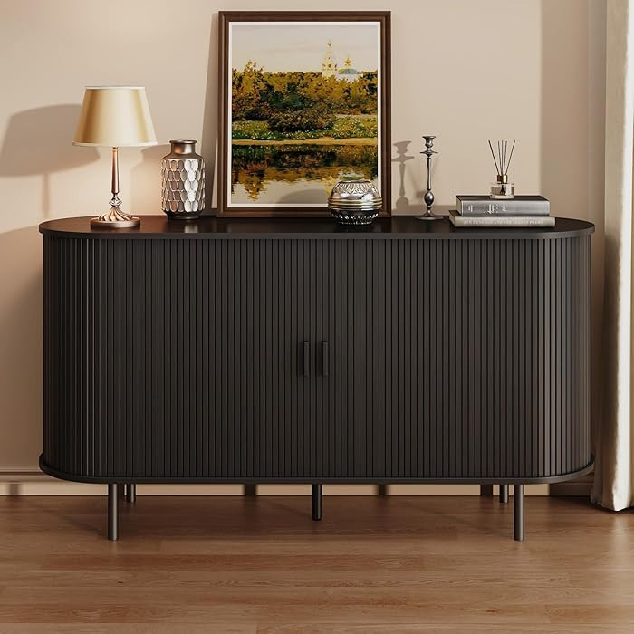 Buffet Sideboard Cabinet with Storage, 55" Fluted Cabinet with Sliding Door & Adjustable Shelf, M... | Amazon (US)