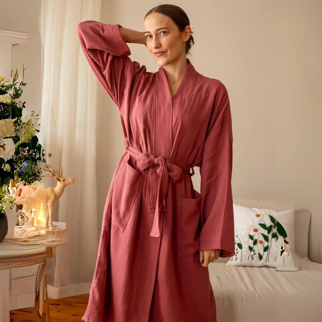Luxurious Double Layer Muslin Bathrobe, Comfortable Gauze Unisex Long Kimono Robe, Lightweight an... | Etsy (US)