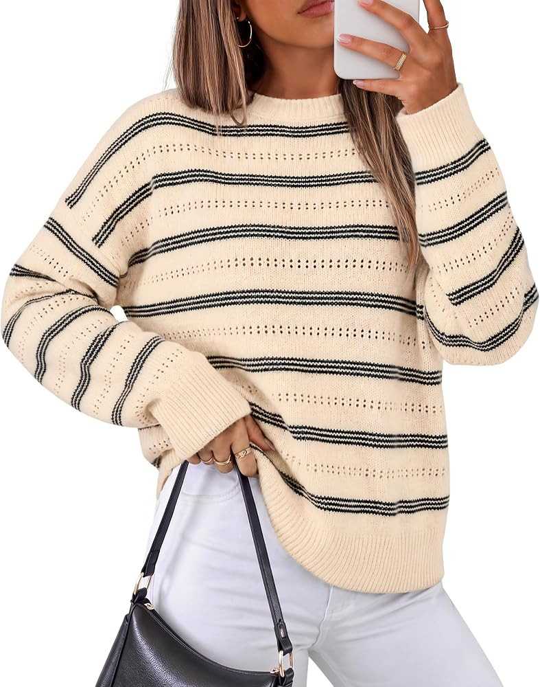 ZESICA Women's 2026 Casual Long Sleeve Striped Pullover Sweaters | Amazon (US)