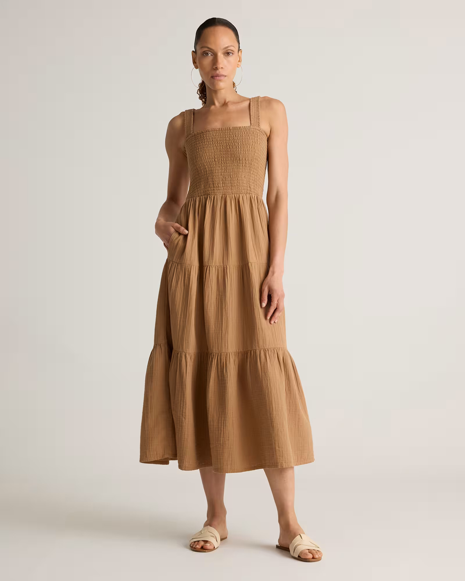 100% Organic Cotton Gauze Smocked Sleeveless Maxi Dress | Quince