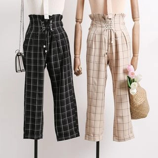Lemongrass - Lace-Up Plaid Cropped Pants | YesStyle | YesStyle Global