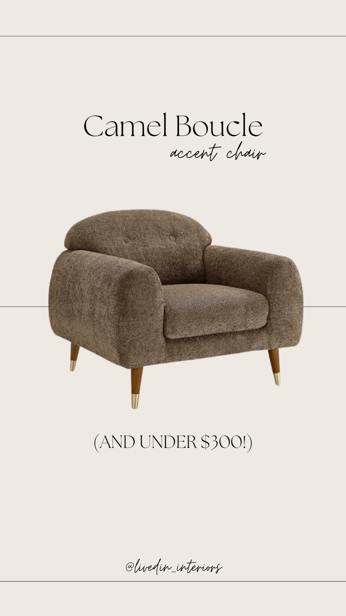 Camel boucle accent chair for under $300! The camel color sells fast so RUN



#LTKstyletip #LTKhome #LTKSeasonal