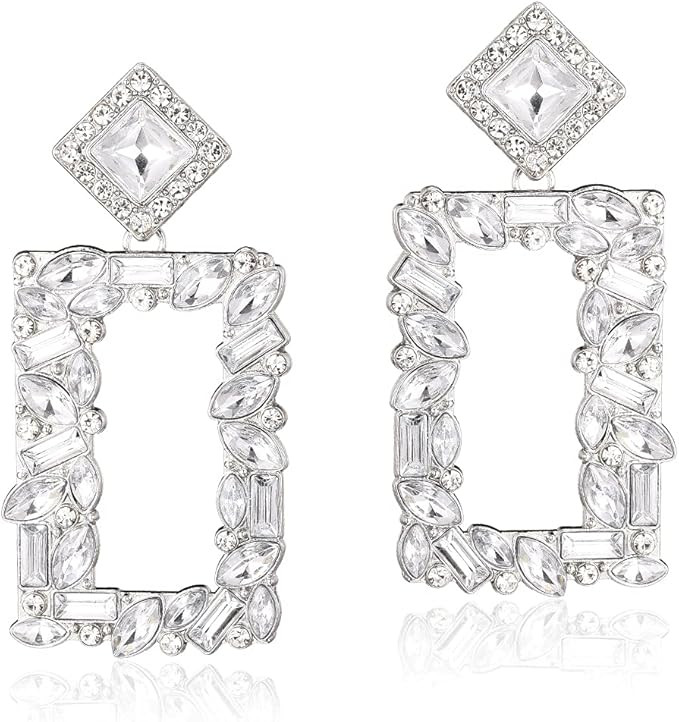 KELMALL Crystal Rectangle Geometric Dangle Earrings, Glass Rhinestone Statement Drop Earrings for... | Amazon (US)