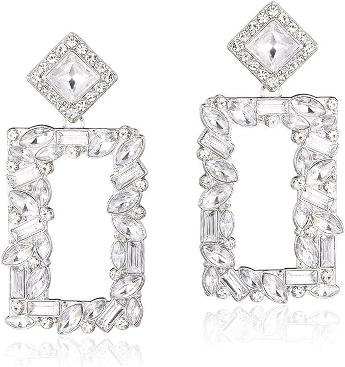 KELMALL Crystal Rectangle Geometric Dangle Earrings, Glass Rhinestone Statement Drop Earrings for... | Amazon (US)