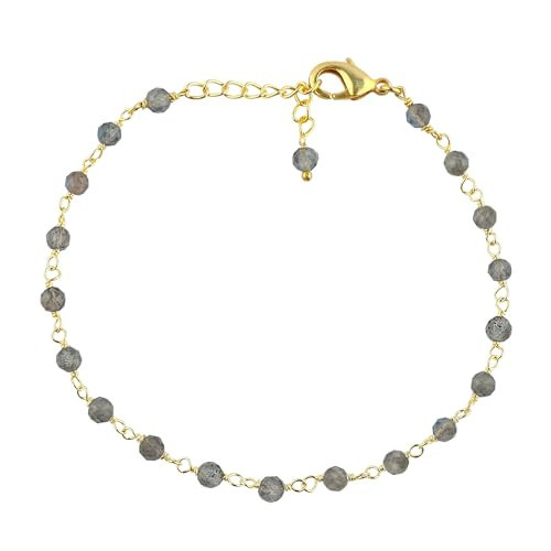 CRYSTALINES Natural Labradorite Gemstone Cluster Bracelet, 14K Gold Plated Rosary Chain Beads, Handmade Bohemian Jewelry for Women, Healing Crystals, Birthday Christmas Gifts | Amazon (US)
